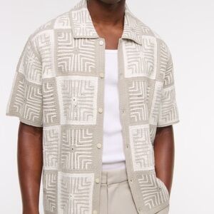 Abercrombie & Fitch Crochet-Style Mosaic Tile Polo Button Down Sweater